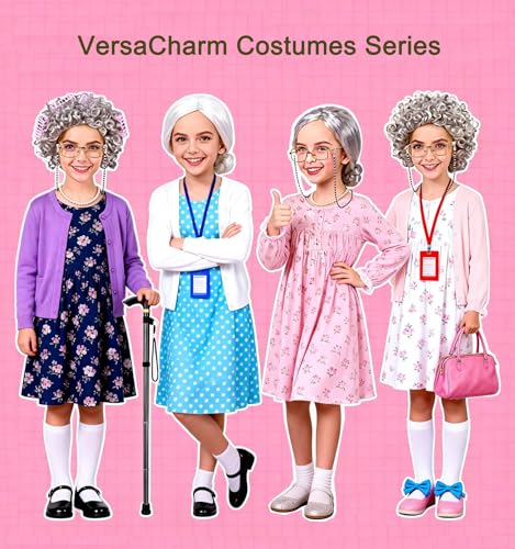 VersaCharm Old Lady Wig Costume for Women,100 Days of School Costume for Kids Girls,Grandma Granny Costume Wig for Hallowe...