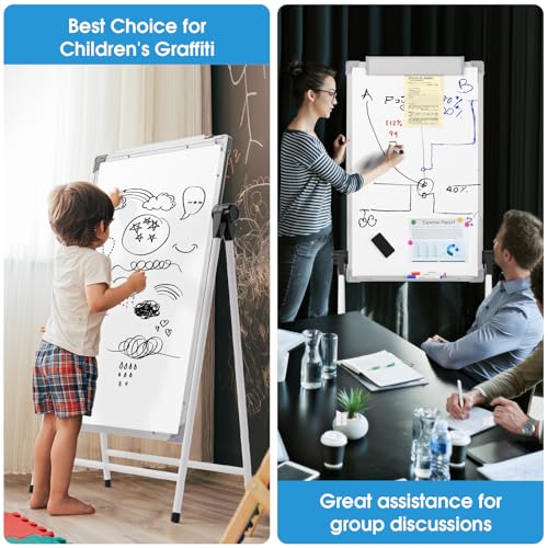 (Bundle of 2 Set)MaxGear Large White Board with Stands, 36" x 24" Big Easel Whiteboard Double Sided A-Style Stand Easel Dr...