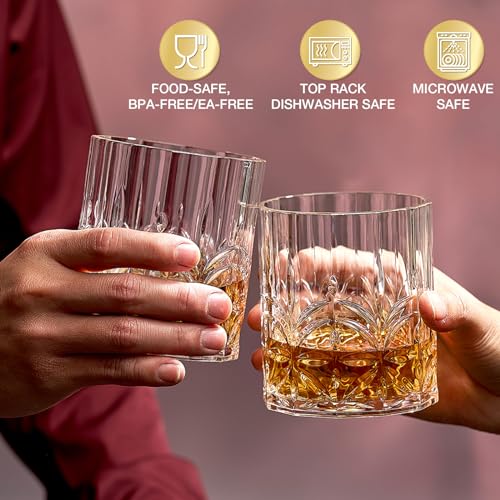 Hlukana Unbreakable Plastic Whiskey Glasses Set of 6, 14 Oz Old Fashioned Glasses for Scotch Cocktail Rum Bourbon Vodka Li...