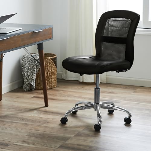 Serta Essential Armless TaskChair, Small Desk Chairs with Wheels, Breathable Mesh Back and Faux Leather, Quality Foam Cush...