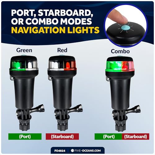 Five Oceans LED Portable Bi-Color Boat Navigation Light, Rail Mount Swivel Base, 2 NM Visibility, IP67 Waterproof, Batter...