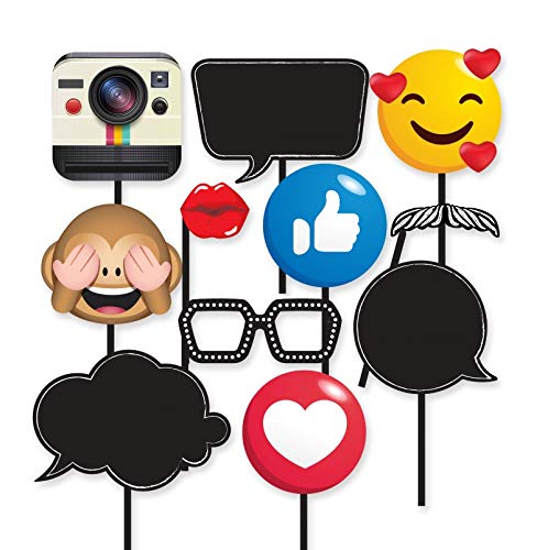 Insta-Themed Social Media Party Photo Booth Selfie Frame with Emoji & Speech Bubble Props. Great as Vintage Background Pho...
