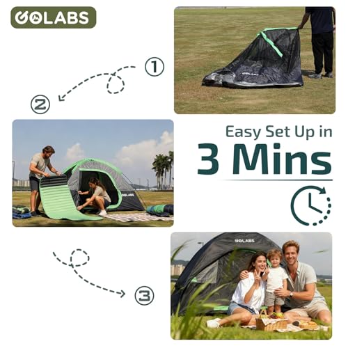 Golabs CT1 2 Person Camping Tent, Easy Set Up in 3 Mins, PU1500mm Waterproof w/Mesh Top & Door with Ventilation, Lightweig...