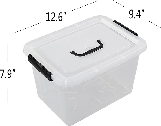 6-Pack 12 Quart Latching Box, Clear Storage Bins with Lids, Stackable Storage Containers for Home Pantry Office Organization