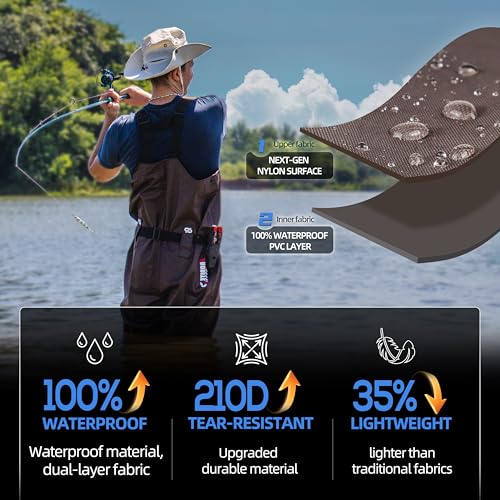 PROBITE Upgraded 210D Nylon Chest Waders with Boots - Waterproof PVC Fishing & Hunting Waders for Men, Breathable Wading Gear