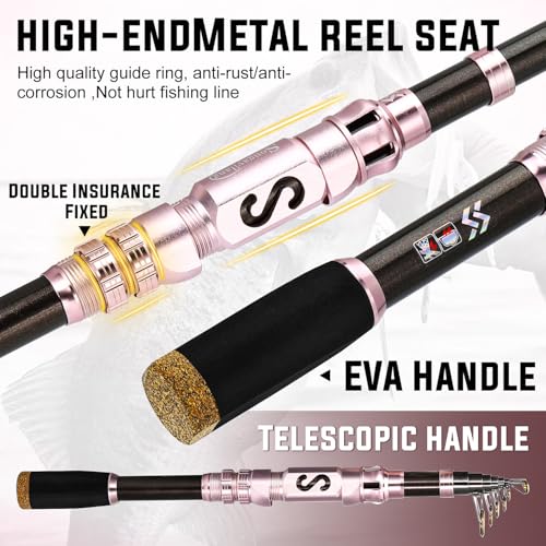 Sougayilang Portable Telescopic Fishing Rod with Carbon Fiber Material and Precision Carved Reel Seat - Suitable for Saltw...