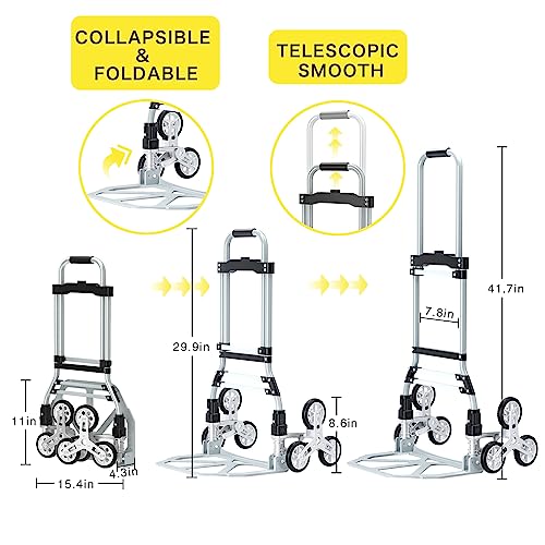 260 LBS Stair Climbing Cart, Aluminum Trolley Dolly for Stairs, Folding Hand Truck Dolly, Grocery Shopping Cart with Mute ...