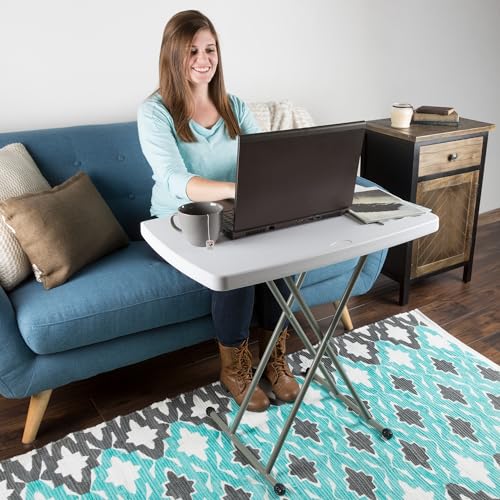 Everyday Home Folding Table with Adjustable Height - Lightweight Portable Folding Desk - Small Plastic Table for Camping, ...