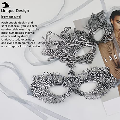 FunMular 2pcs Masquerade Mask for Women Venetian Carnival Mardi Gras Lace Masks For Women & Couples Halloween Party Decor