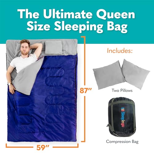 Sleepingo Double Sleeping Bags for Adults Backpacking, Camping, or Hiking - Waterproof Queen Sleeping Bags for Adults or T...