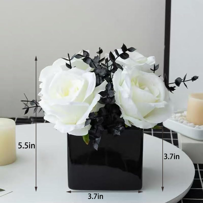 LADADA Artificial Flowers with Small Ceramic Vases, Roses in Vases Plastic Artificial Flowers and Plants,Used for Home Off...
