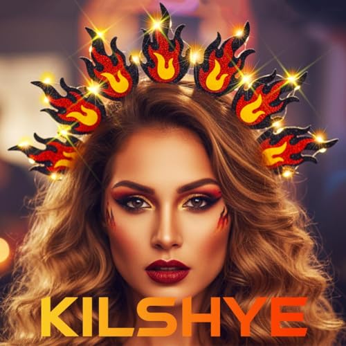 Kilshye Light Up Fire Headband Red Flame Headpiece Halloween Costume Hair Accessories for Women