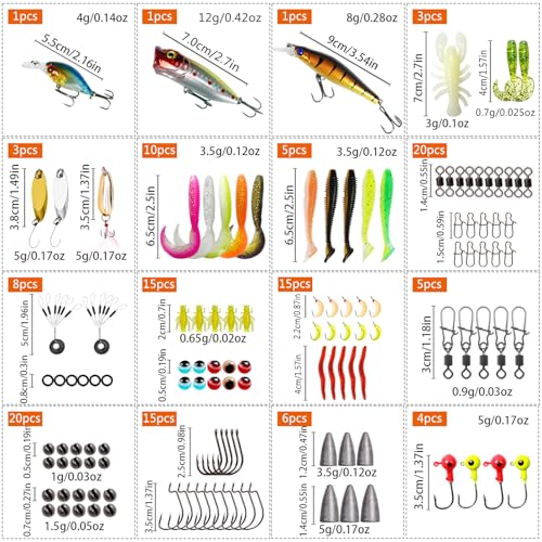 Fishing Lures kit, 132pcs Tackle Box Kit Included Crankbaits, Spoon, Hooks, Weights & Other Accessories, Freshwater & Salt...