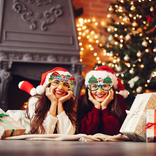 Gushijieju Christmas Accessories Glasses Cardstock, Christmas Party Favors Supplies Photo Booth Props Party Decorations 12...