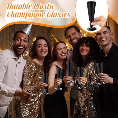 Domensi 40 Pack Black Champagne Flutes Bulk Plastic Disposable Champagne Glasses 5.5 oz Plastic Mimosa Glasses Wedding Coc...