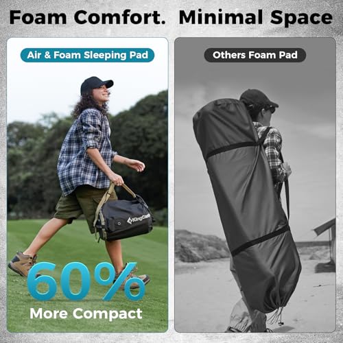 Kingcamp Air & Foam Sleeping Pad for Camping, 4" Portable Compact Inflatable Camping Mattress, High Support 4-Season Silen...