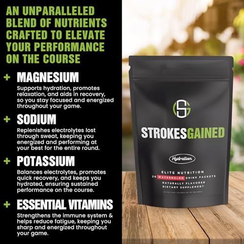 Strokes Gained Golf Hydration Watermelon Electrolyte Powder – Sugar Free Drink Mix Packets – Golf Accessories for Men & Wo...