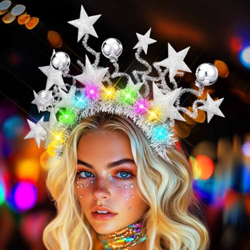 DRESBE Light Up Star Headband New Year LED Headbands Glow NYE Party Hair Accessories for Women