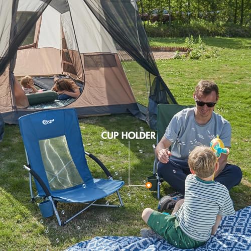 PORTAL Beach Chairs for Adults Camping Low Lightweight Portable Chair with Cup Holder Mesh Back Carry Bag for Outdoor Sand...