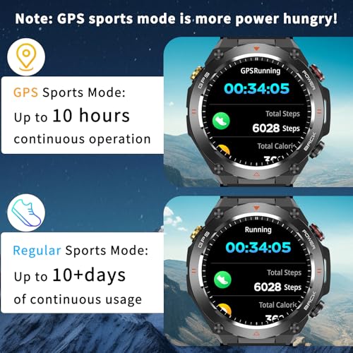 Military Smart Watch with GPS, Pressure/Altitude/Compass, Rugged Smartwatch for Men with 650mAh Extra-Large Battery, Answe...