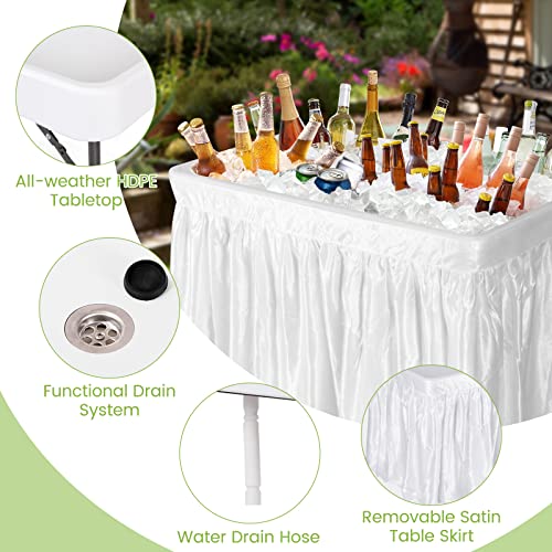 Giantex 4 FT Folding Ice Cooler Table with Drain & Bucket, Removable Skirt, No Assembly, Portable Fill and Chill Table for...