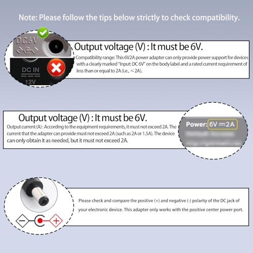 6V Power Supply AC Adapter DC 6Volt Power Adapter Charger DC in 6V Power Cord with 8 Interchangeable Plug for 100mA 300mA ...
