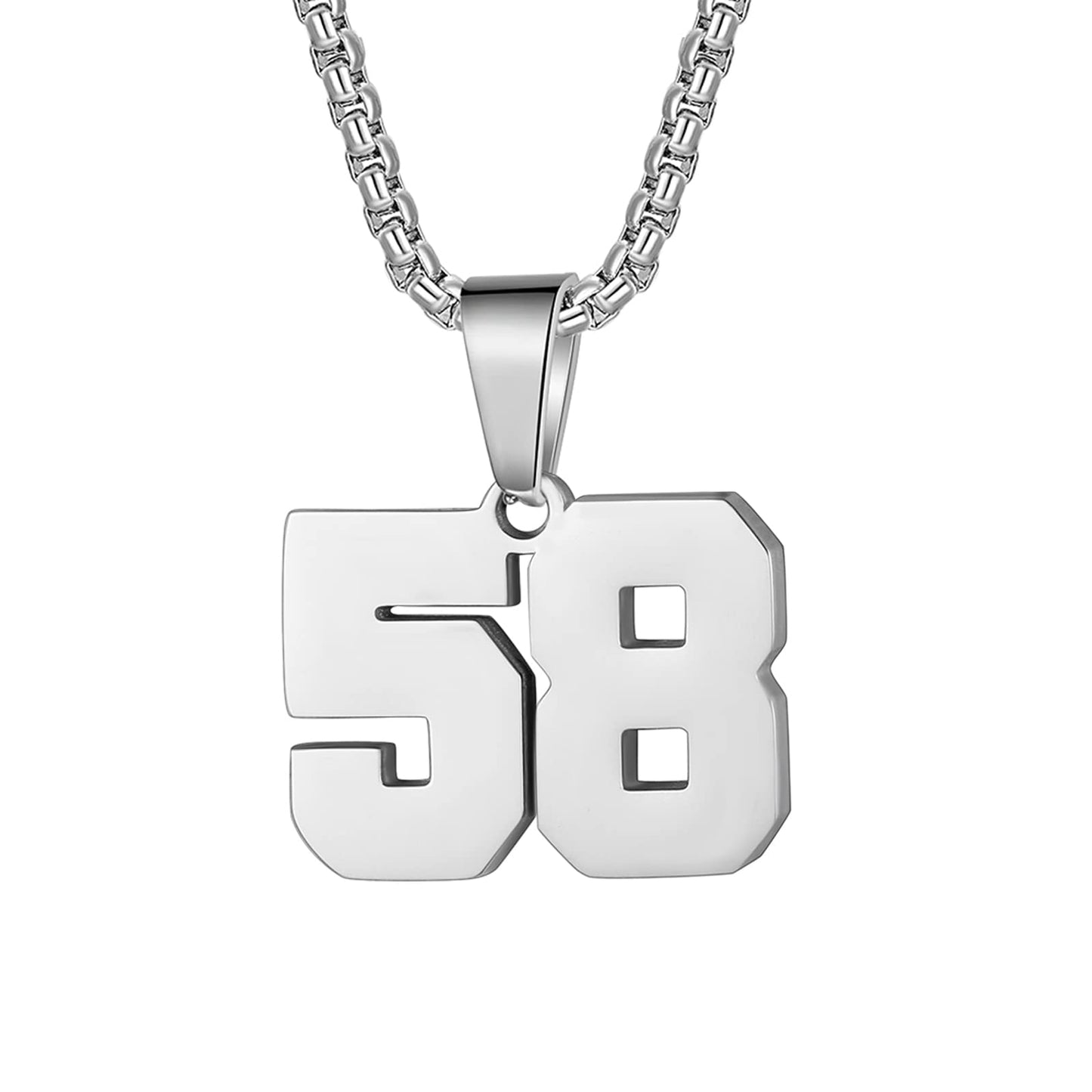 Number Necklaces Personalized Silver Initial Number Pendant Stainless Steel Chain 22+2inch Movement Necklaces for Men Women (58)