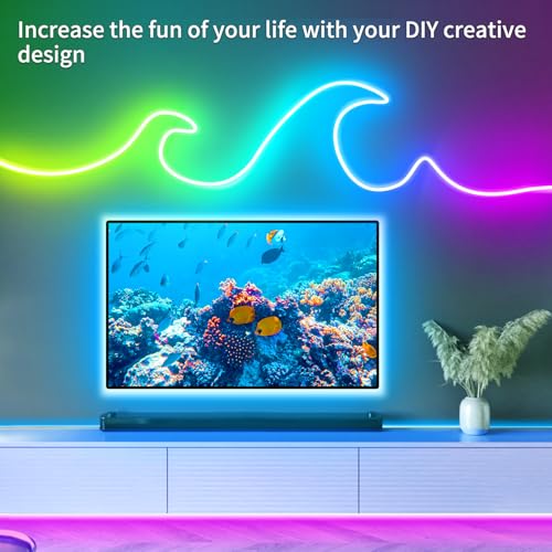 100FT RGB LED neon Rope Lights LED neon Lights with Remote/APP Control 24V IP65 Waterproof Flexible Neon LED Strip Lights ...