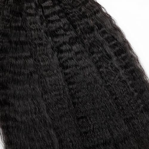 Kinky Straight Human Braiding Hair For Boho Braids Wet and Wavy Bulk Human Hair No Weft 100g (1Pack-4PCS) Yaki Straight For Micro Braiding (Kinky Straight£¨#1B), 24 Inch)