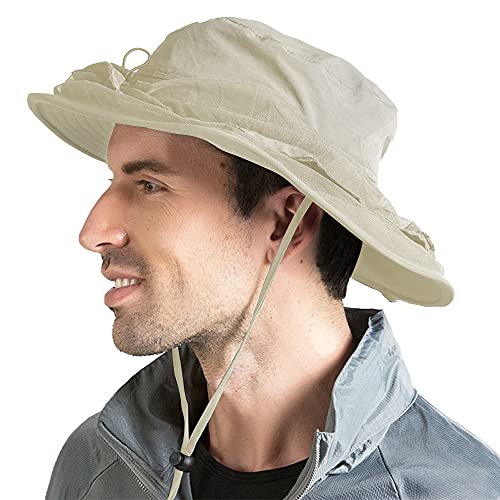 Peicees 2Pcs Head Net Hats for Men Women Adventure Fishing Hat Safari Hat for Hunting Camping Hiking, Beige and Khaki