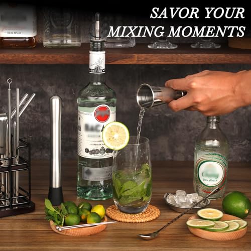 Boston Cocktail Shaker Set with Stand, 20-Piece Complete Bartender Kit for Home Bar Use, Essential Bar Set with 18oz & 28o...