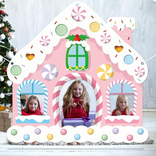 Large Christmas Gingerbread House Photo Booth Props Pink Gingerbread House Birthday Party Supplies Fabric Backdrop Door Ba...