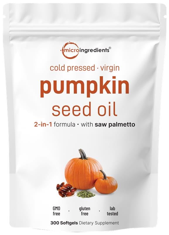 Micro Ingredients Pumpkin Seed Oil with Saw Palmetto 300 Softgels | Cold Pressed, Pure Virgin Oil, Essential Fatty Acids & Phytosterols | Non-GMO