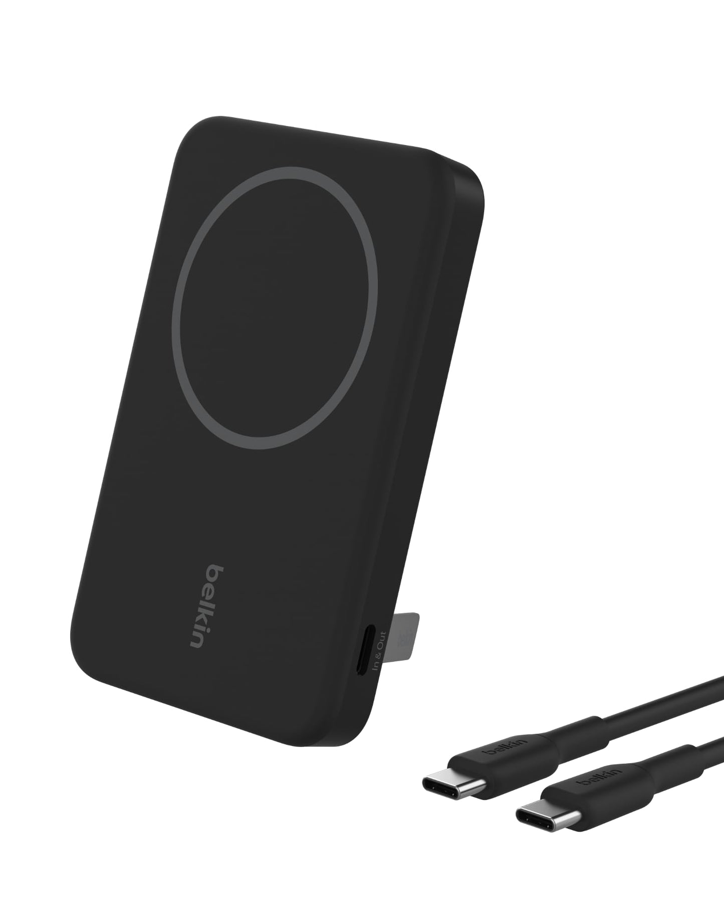 Belkin Portable Charger, Wireless Power Bank 15W 5000mAh w/ Qi2, MagSafe Charger + Built-in Pop-up Kickstand - iPhone 17, Air, Pro, Pro Max, AirPods, Apple Watch, Google Pixel 10, etc. - Black