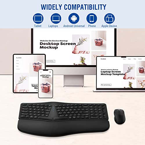 MK960 Ergonomic Wireless Keyboard Mouse Combo, Bluetooth/2.4G Split Design Keyboard with Palm Rest and 4 Level DPI Adjusta...