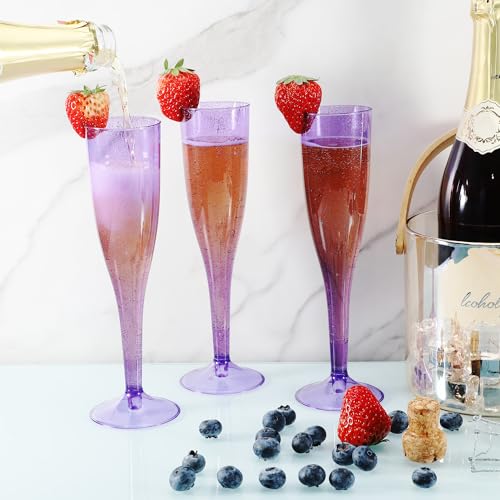 Homy Feel 6.5 OZ Purple Glitter Plastic Champagne Flutes 30 Pack, Disposable Wine Glasses for Party,Plastic Champagne Glas...