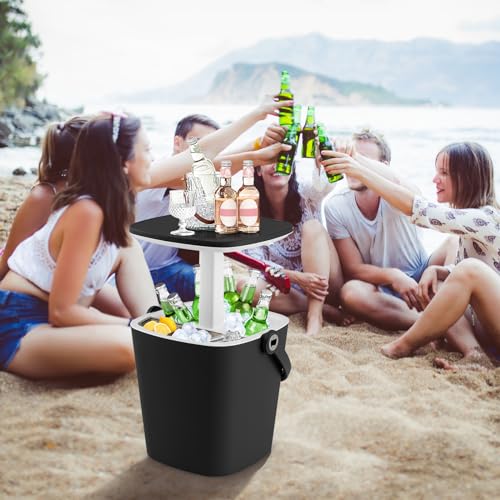 Giantex Outdoor Side Table Cooler - 4 Gallon Portable Beer Wine Ice Bucket with Handle, Lift Top Lid, Bottle Opener, Patio...