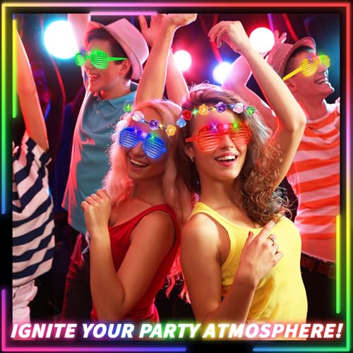 80 Pcs Glow in the Dark Party Supplies Light Up Party Favors 40 LED Light Up Glasses 40 LED Flower Crown Headband Glowing ...