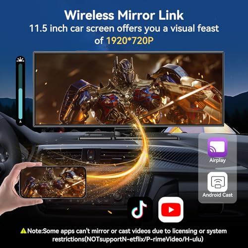 Largest 11.5''Carplay Screen for Car, Wireless A-pple Carplay & Android Auto Car Stereo Touchscreen with 4K Dash Cam and 1...