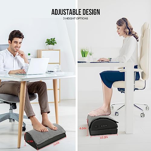 Snailax Foot Rest Under Desk at Work, Heated Under Desk Foot Stool with Double Layer Adjustable Height, Feet Warmer with V...