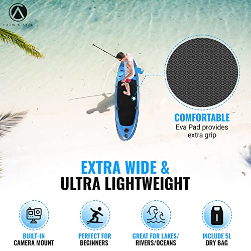 Crew Axel Inflatable Paddle Board 10’33’6” Extra Wide & Lightweight (18lb) Paddle Board – Premium SUP Set Includes 2 Bags,...