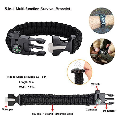 XUANLAN Emergency Survival Kit 13 in 1, Outdoor Survival Gear Tool with Survival Bracelet, Fire Starter, Whistle, Wood Cut...