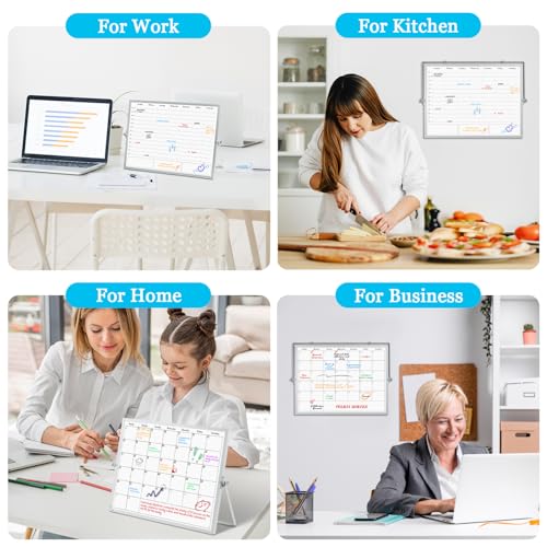 ONAVIA White Board Dry Erase Calendar Planner, Weekly Monthly Magnetic Schedule-Board with Time Slots, Portable Double-Sid...