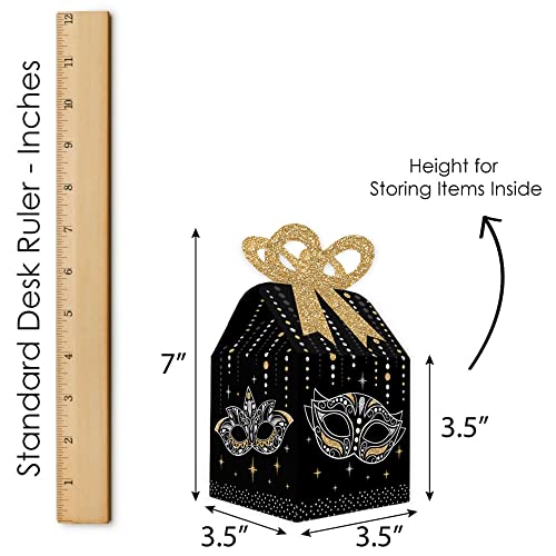 Big Dot of Happiness Masquerade - Square Favor Gift Boxes - Venetian Mask Party Bow Boxes - Set of 12