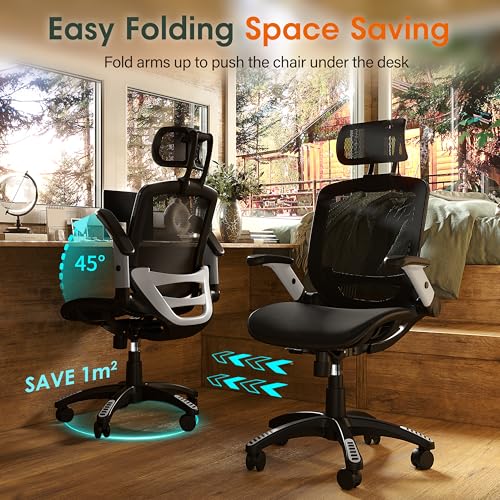 GABRYLLY Ergonomic Office Chair, High Back Home Desk Chair with Headrest, Flip-Up Arms, 90-120° Tilt Lock and Wide Cushio...