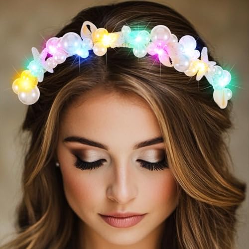 BARTOSI Light Up Pearl Headband LED Starfish Headpiece Glow Hair Accessories for Women