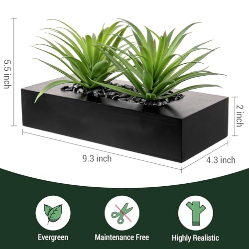 MyGift 10 Inch Fake Grass Artificial Plants in Rectangular Black Wood Planter - Faux Plants Indoor for Tabletop Centerpiec...