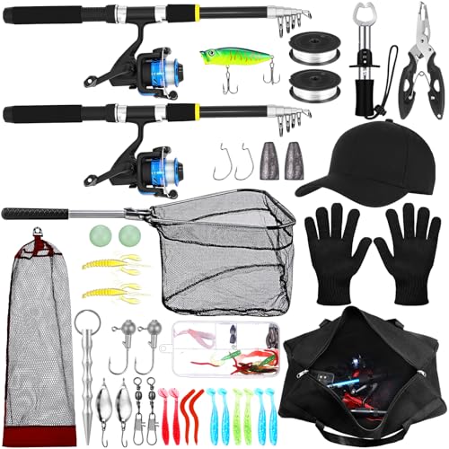 LaRandom Fishing Rod and Reel Combo Telescopic Fishing Pole Kit Collapsible with Plier Lip Gripper Lures Carrier Bag Pre-L...