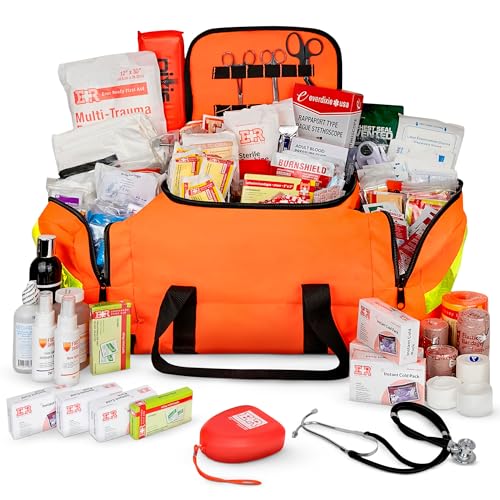 Large EMT Trauma Bag – Fully Stocked First Aid Kit with Tourniquet, Gauze, CPR Mask, Trauma Shears & Emergency Medical Sup...