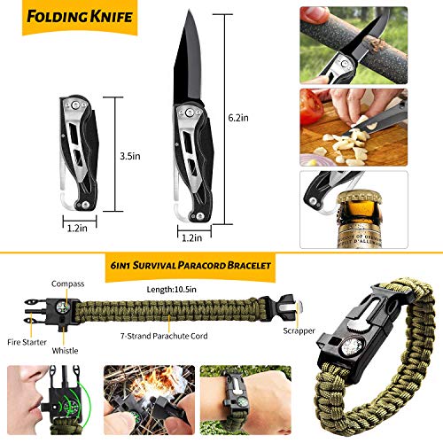 ANTARCTICA Emergency Survival Gear Kits 60 in 1, Outdoor Survival Tool with Emergency Bracelet Whistle Flashlight Pliers P...